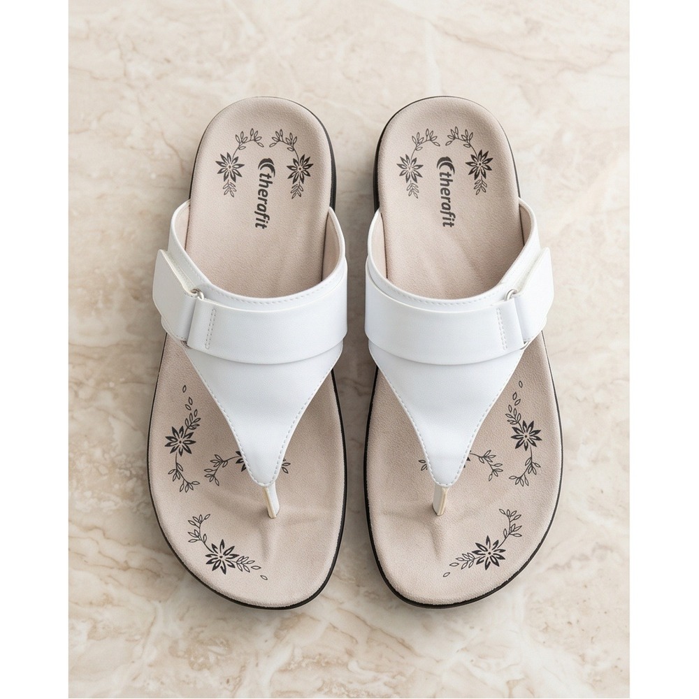 Therafit 9 White Thong Sandals Adjustable Strap Floral Footbed F46071B